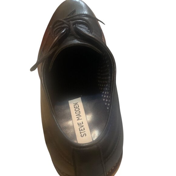 Steve Madden Mens Black Leather Oxfords With Perforated Toe Detail Sz 9.5 - Picture 8 of 9